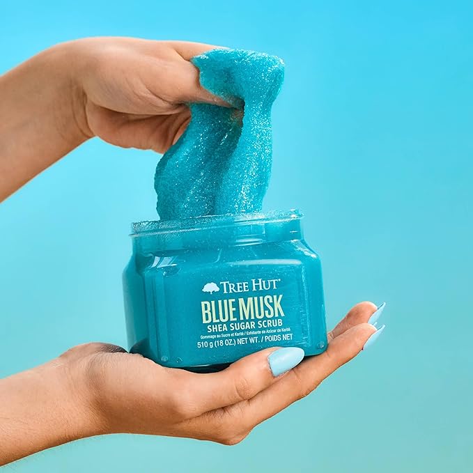 Tree Hut Blue Musk Shea Sugar Scrub | Exfoliating Body Scrub Removes Dead, Dry Skin for a Soft & Hydrated Feel | Nourishing Essential Body Care | 18 fl oz.