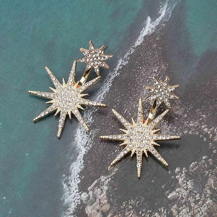 Starburst Jacket Earrings Gold Rhinestone Sun Earrings Front Back Studs Earrings Boho Celestial Earrings Jewelry for Women and Girls Gifts