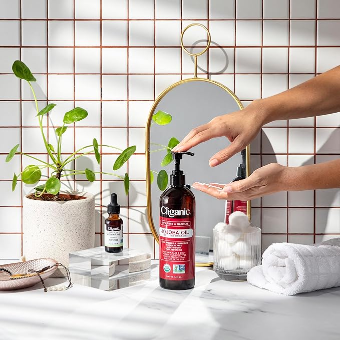 Cliganic Organic Jojoba Oil 16 oz, 100% Pure | Bulk, Natural Cold Pressed Unrefined Hexane Free for Hair & Face | Base Carrier Oil