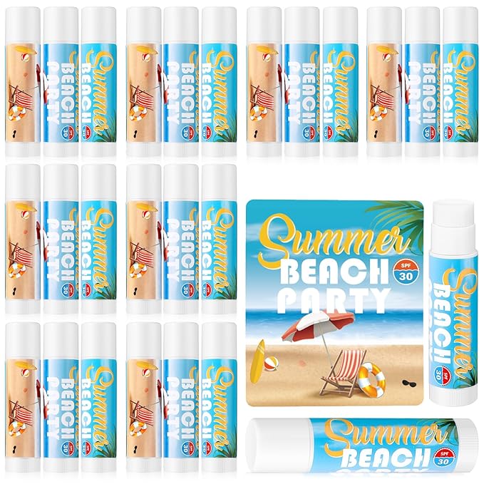24 Pcs Sunscreen Lip Balms for Summer Beach Party SPF 30 Sunscreen Lip Balms Sticks Bulk Outdoor Travel Sunscreen Care Lip Balm for Thank You Gifts Summer Beach Wedding Party Supplies