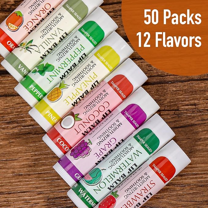 AZEN 50 Pack Lip Balm, Natural Lip Balm Bulk, Lip Care Product, Moisturizing Lip Balm for dry cracked lips