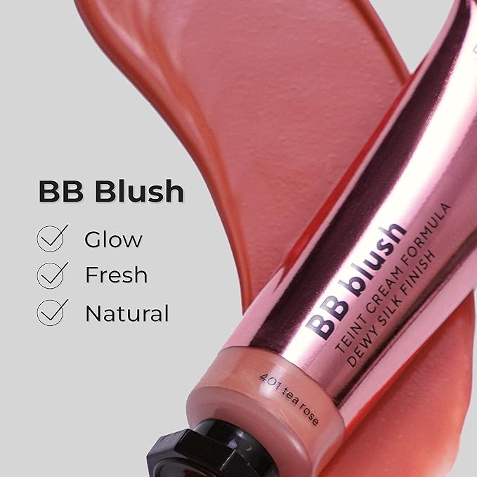 Lamel BB Blush Cheek Makeup - Lightweight and Long Lasting Liquid Blush - Blendable Cream Blush for Cheeks, Natural Finish Cream Contour - Nude Liquid Blush, 401 (Tea Rose) -10ml/0,33fl.oz
