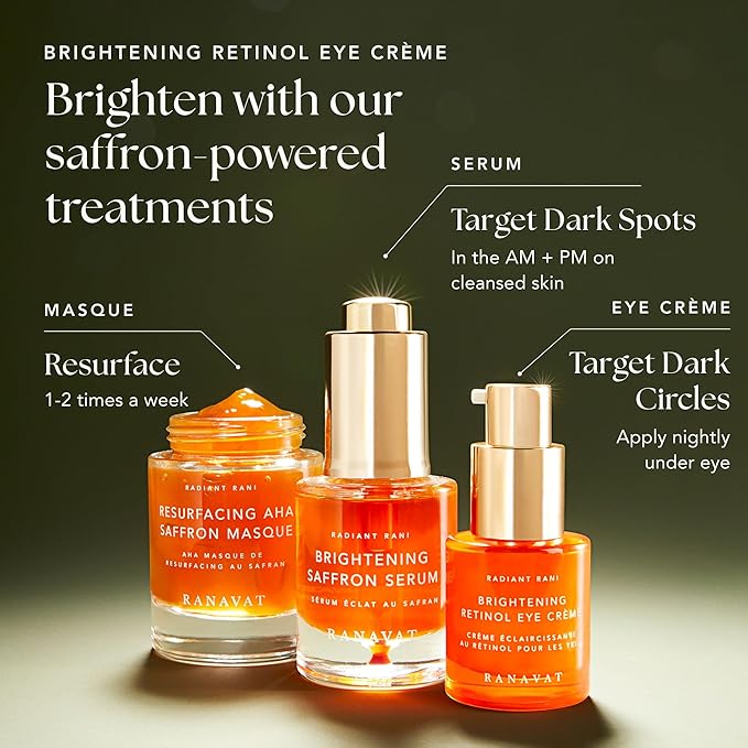 RANAVAT Brightening Retinol Eye Cream - Anti Aging Eye Cream and Dark Circle Corrector to Help Target Fine Lines - Enriched with Micro-Encapsulated Retinol, Bakuchi Seed, & Saffron (0.5 oz)