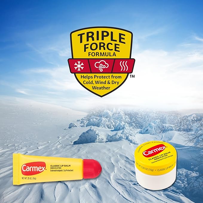 Set of 6 Medicated Lip Balms by Carmex: 3 Jars and 3 Tubes. Carmex Lip Balm Moisturizer, Trusted Relief for Dry, Chapped Lips. Bundled with Silicone Lip Brush and Lip Balm Holder Keychain (Pink)