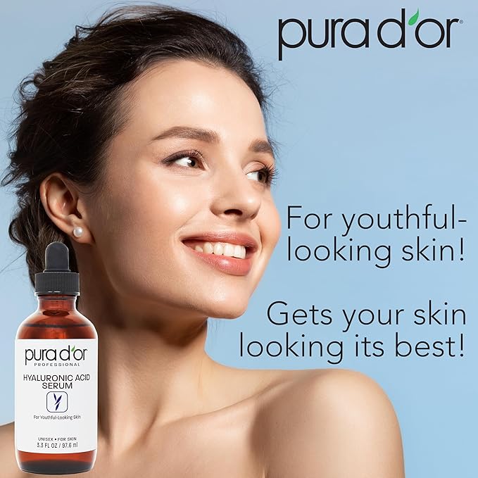 PURA D'OR Hyaluronic Acid Serum For Deep Hydration (3.3oz x3 = 9.9oz) Anti-Aging, Plumping & Moisturizing Formula For Smooth, Supple Skin - Natural Skincare Boost - Fine Lines & Wrinkle Reducer