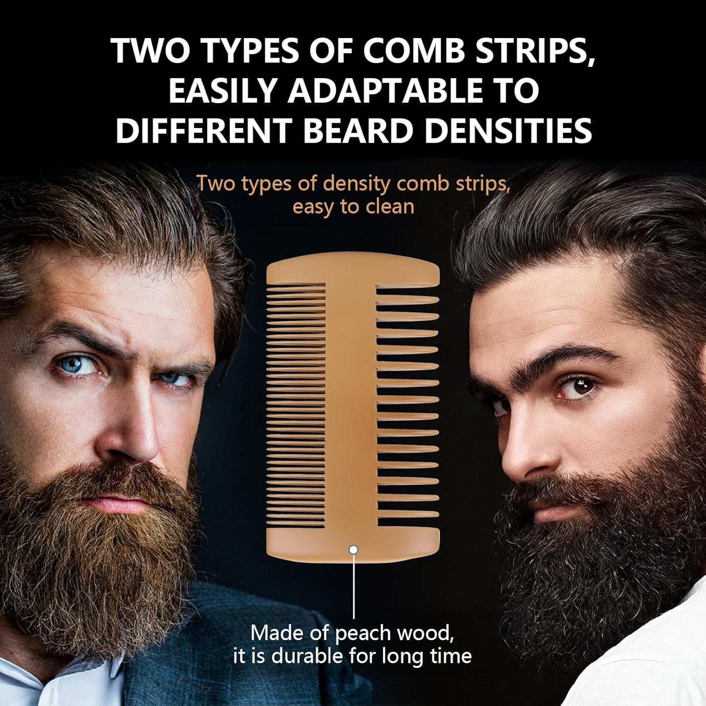 Beard Brush Beard Comb Set for Men, 5 in 1 Facial Hair Grooming Kit with Natural Boar Bristle Beard Brush, Wood Beard Comb, Silicone Soft Cleaning Brush and Mustache Scissors