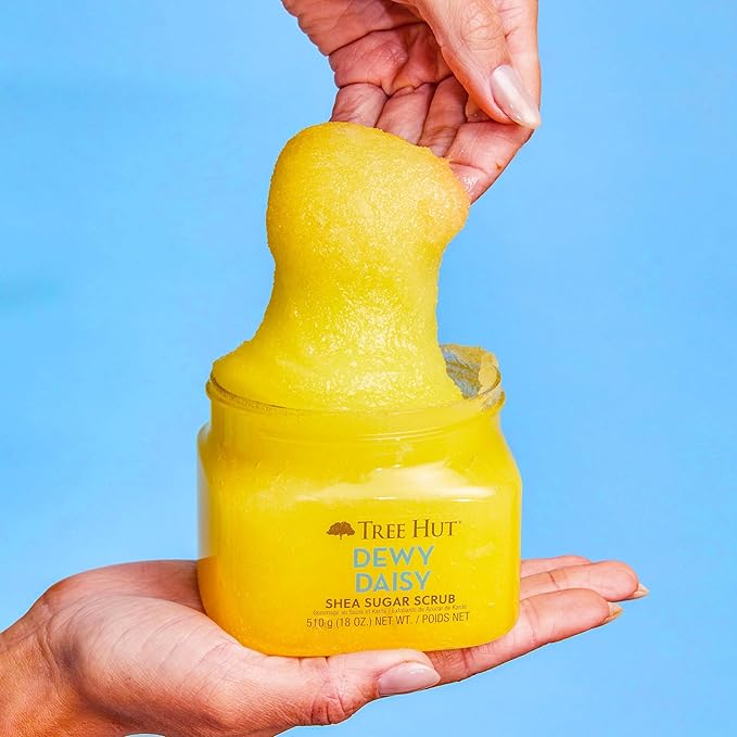 Tree Hut Dewy Daisy Shea Sugar Scrub | Exfoliating Body Scrub Removes Dead, Dry Skin for a Soft & Hydrated Feel | Nourishing Essential Body Care | 18 fl oz.