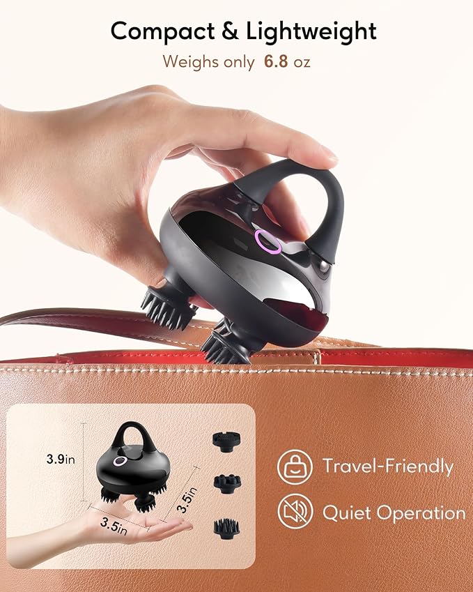 arboleaf Electric Scalp Massager Kneading Head Massager Scalp Stress Relax, Portable 6 in 1 Hair Massage with 12 Removable Massage Claws, Recharagable Head Stratcher, Gift for Mom Dad