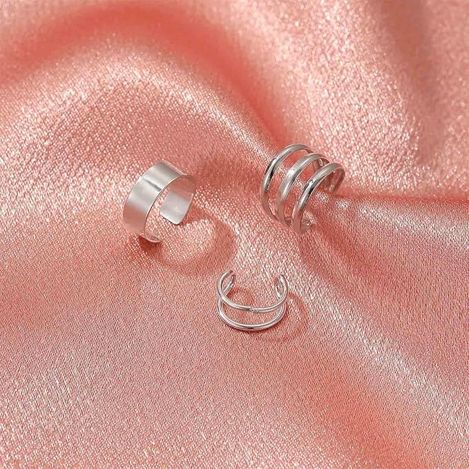 Boho Cartilage Ring Earrings Double Lines Ear Cuffs Set Minimalist Fake Helix Earcuff Earrings Simple No Piercing Earrings Jewelry for Women and Girls