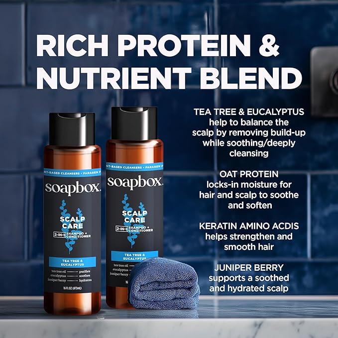 Soapbox Men's Scalp Care 2 in 1 Shampoo and Conditioner For Men, Natural Mens Shampoo and Conditioner, Tea Tree & Eucalyptus, 16oz