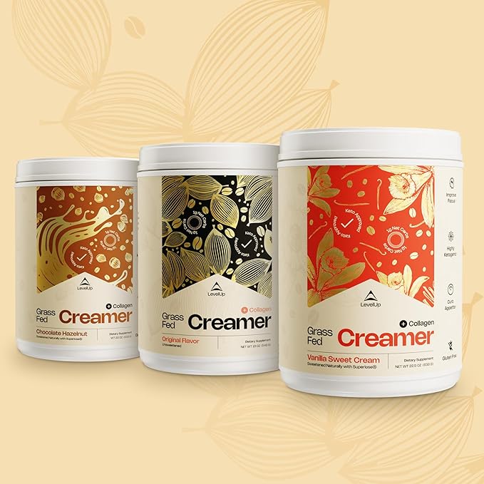 LevelUp Creamer, with Energizing MCT Oil and Collagen Peptides, Keto Coffee Creamer, Supports Natural Energy & Ketone Production - Chocolate Hazelnut, 22 oz