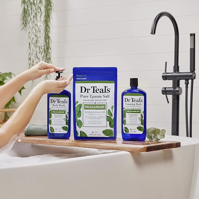 Dr Teal's Body Wash with Pure Epsom Salt, Relax & Relief with Eucalyptus & Spearmint, 24 fl oz (Pack of 4) (Packaging May Vary)