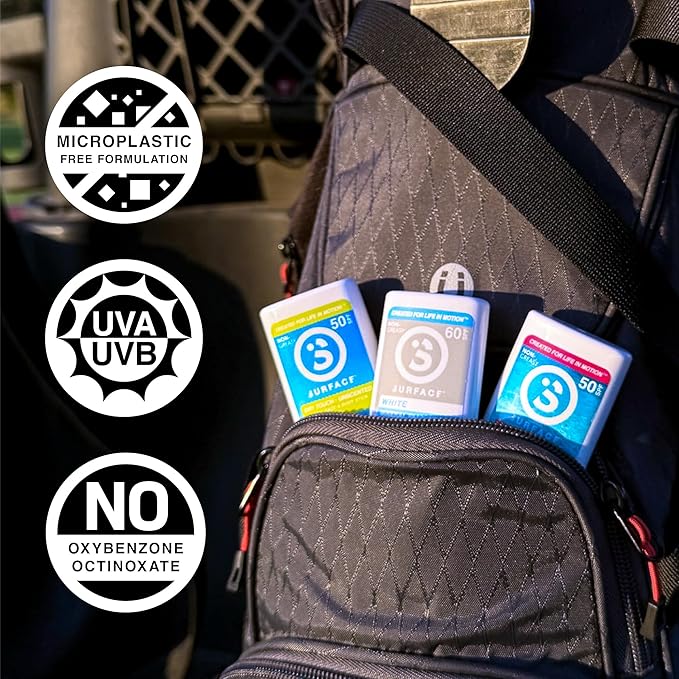 Surface Mineral Sunscreen Face Stick SPF 60, Lightweight Non-Nano Zinc Oxide Formula, Reef Friendly, Broad Spectrum UVA UVB Protection, Water Resistant Sun Care for 80 Minutes, Clear, 0.5oz