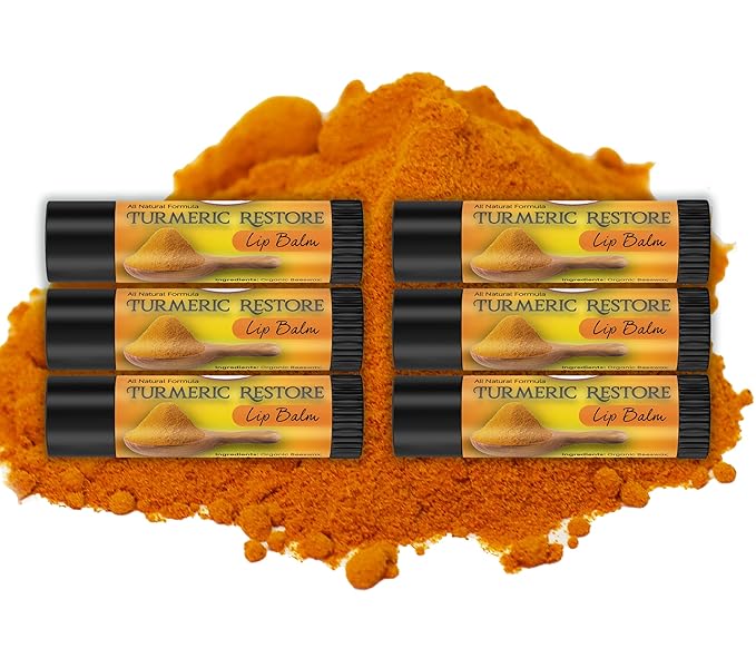 Turmeric Lip balm | Turmeric Restore | Natural Lip Balm | Organic Lip Balm | Natural Lip Balm | Lip Moisturizer | 100% Natural Ingredients | Habbie Beauty Supplies (6 Pack)