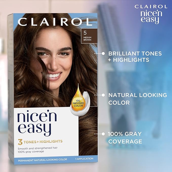 Clairol Nice'n Easy Permanent Hair Dye, 5G Medium Golden Brown Hair Color, Pack of 1
