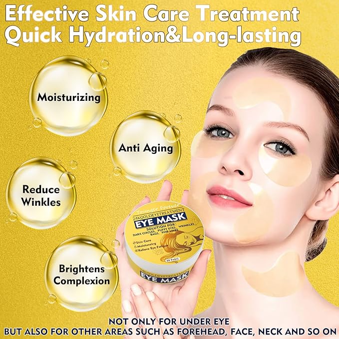 Under Eye Mask, 24 Gold Hydrating Eye Patches, Amino Acid & Collagen Eye Masks For Dark Circles And Puffiness, Women And Man Eye Bags Treatment For Face Care, Under Eye Wrinkle Patches For Skin Care