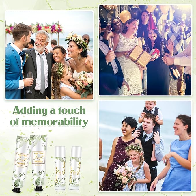 25 Set Wedding Lip Balms and Hand Cream Gift Set Include 25 Moisturizing Hand Care Cream 25 Lip Balms with Thank You Cards and Bags Bridesmaid Gift Set for Bridal Shower Wedding(Greenery)