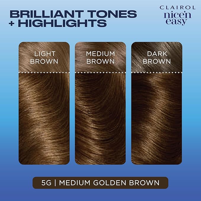 Clairol Nice'n Easy Permanent Hair Dye, 5G Medium Golden Brown Hair Color, Pack of 3