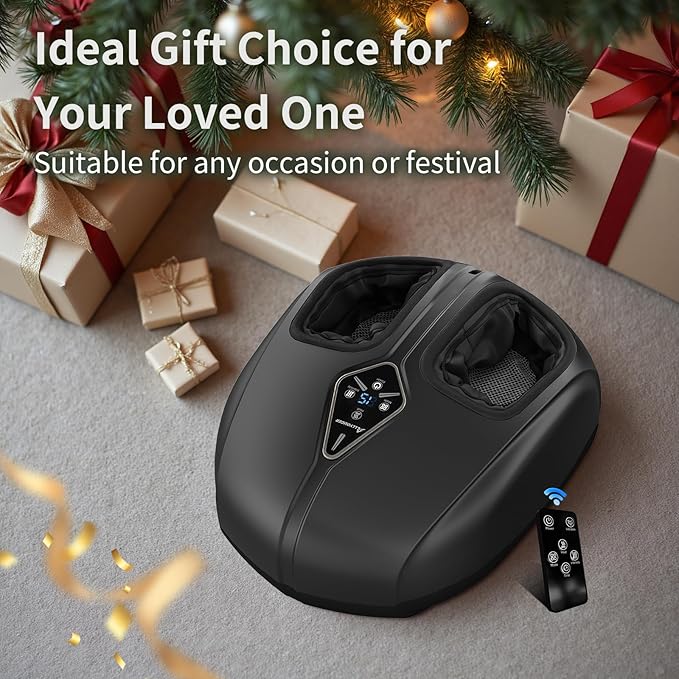 Shiatsu Foot Massager with Heat,Vibration,Air Compression and Deep Kneading for Plantar Fasciitis, Neuropathy,Improve Foot Wellness,Gifts for Women & Men（Black）