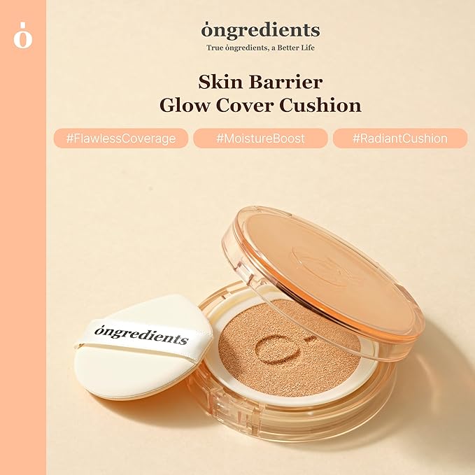 Skin Barrier Glow Cover Cushion, All-day Coverage, Glow Finish, Lightweight, Skincare-Like Texture, Non-cakey Makeup, Korean Cushion Foundation (#51N Milky Way, 0.49 oz)