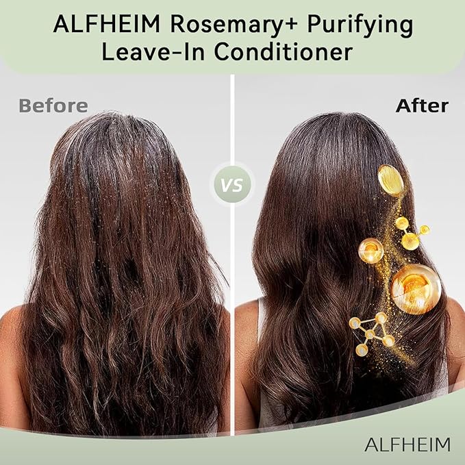 ALFHEIM Rosemary+ Leave-in Conditioner | Lightweight Hydrating & Smoothing Hair Mist | Frizz Control & Heat Protection | Suitable for Oily, Fine, and Dandruff-Prone Hair | 5.4 oz