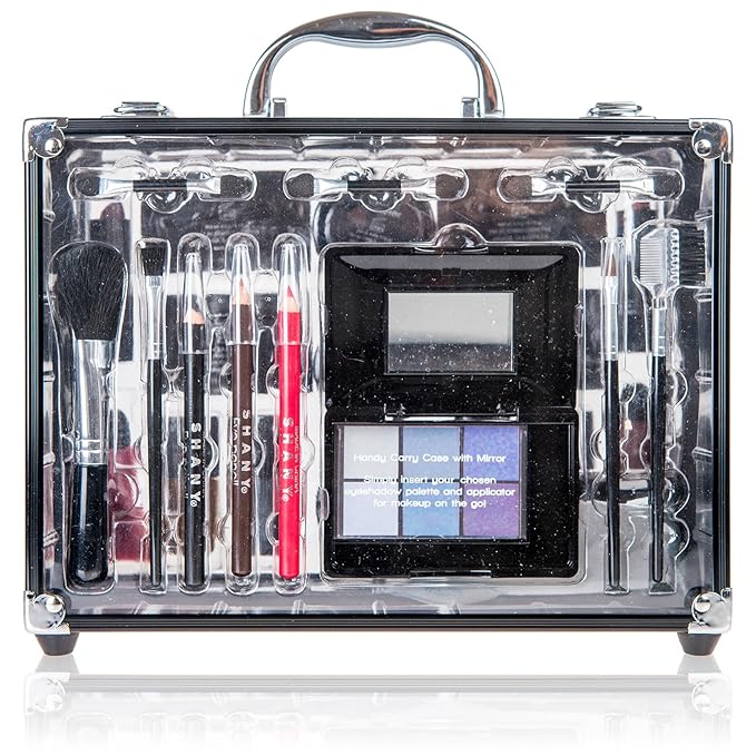 SHANY Carry All Trunk Makeup Train Case with Re-usable Aluminum Makeup Storage Case. Non Toxic Color Make up Set with Eye palettes, Blushes,Makeup Powders, Manicure, Pedicure and Makeup Brushes.