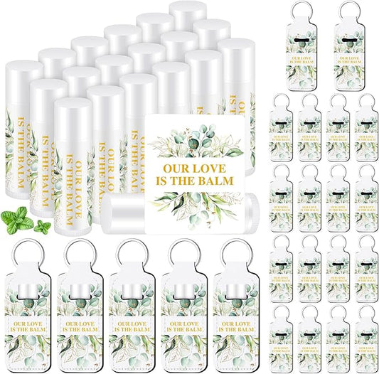 18 Sets Baby Shower Bridal Shower Favors for Guests Bulk Lip Balm and Lipstick Holder Keychains Set Baby Shower Bridal Shower Goodies Bags Thank You Gifts for Guests(Eucalyptus Wedding)