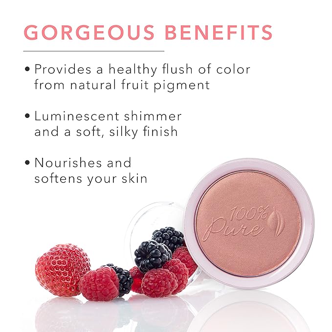 100% PURE Powder Blush (Fruit Pigmented), Peach, Soft Shimmery Finish, Nourishes Skin w/Rosehip Oil, Cocoa Butter, Natural Makeup (Neutral Peach w/Bronze) - 1.81 oz