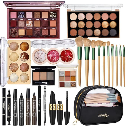 All In One Makeup Kit for Women, Travel Makeup Kit, Make Up Sets Valentine's Day Gift, Includes Eyeshadow Palette Highlighter Contour Blush Eyeliner Eyebrow Powder Mascara Cosmetic Brushes Makeup Set