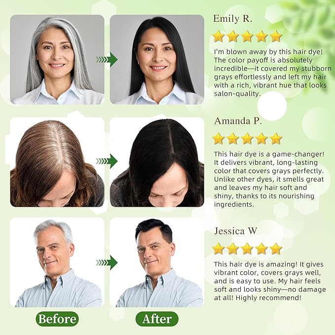 Black Hair Dye Shampoo 3 in 1 for Gray Hair Coverage Argan nut Natural Shampoo Black Hair Dye for Women & Men/Ammonia-Free 500ml