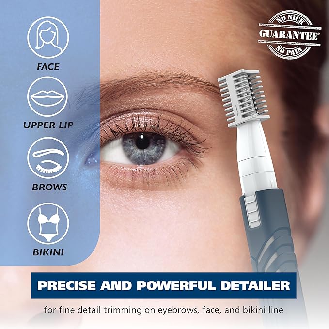 Wahl DualTech® Lithium Battery Dual Sided Eyebrow, Bikini, and Facial Hair Removal Trimmer for Women with Rubber Grip – Model 3026636