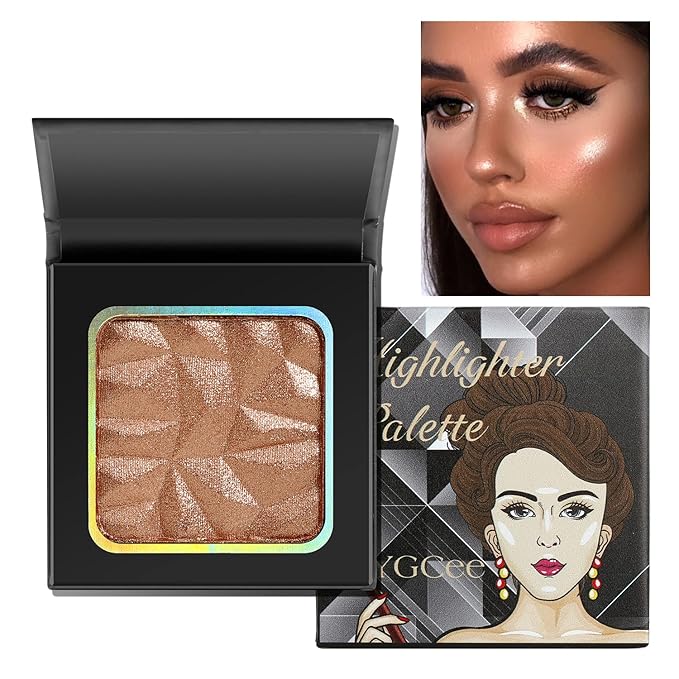 Shimmer Highlighter Palette Brown Color for Black Women,Highlight Makeup for Face/Body,Long Lasting Glow Illuminate Powder for Medium Skin,Highlighting Contour Palettes,Cruelty-Free