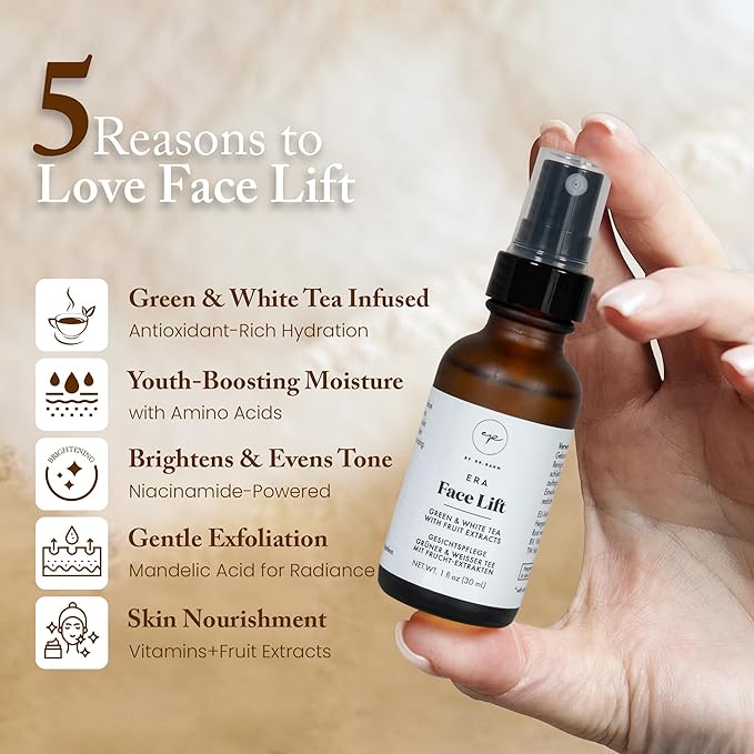 4 Oz Face Lift Mist - Hydrating Face Moisturizer with Green Tea & Niacinamide - Natural Skin Care Spray with Antioxidants, Amino Acids & Aloe for Brighter, Softer Complexion