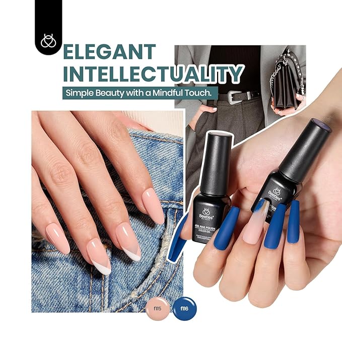 Beetles Gel Nail Polish Set, 60 Colors Fall Uv Gel Polish Kit Jelly Brown Glitter Nude Pink White Red Blue Green Color Nail Polish Base &Glossy Matte Top Coat Gift for Her Women