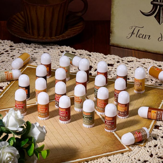 60 Pcs Mini Sunscreen Lip Balms Bulk SPF 30 Lip Balm Sticks Favors with Sunscreen SPF Employee Staff Appreciation Gifts Bulk Team Coworkers Christmas Party Gifts for Travel Beach
