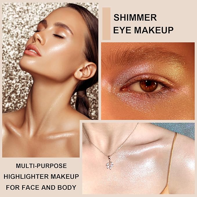 Face Highlighter Palette with Mirror, 8 Colors Glitter Eyeshadow Palette, Diamond Shimmer Glow Contour Palette for Face Highlighters & Luminizers, Long Lasting, Makeup Brush Include