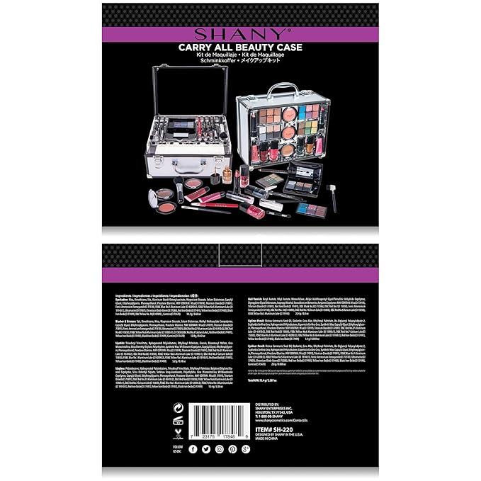 SHANY Carry All Trunk Makeup Train Case with Re-usable Aluminum Makeup Storage Case. Non Toxic Color Make up Set with Eye palettes, Blushes,Makeup Powders, Manicure, Pedicure and Makeup Brushes.