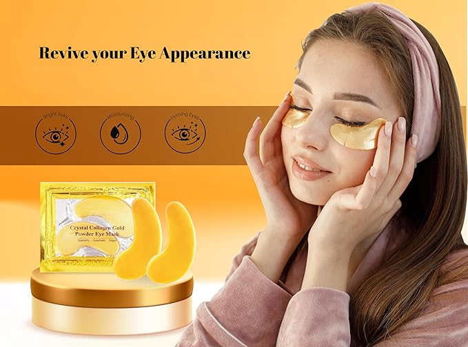 Under Eye Patches (20 Pairs) - Golden Eye Mask with Amino Acid & Collagen, Cooling Eye Care for Wrinkles, Puffy Eyes & Dark Circles, Skincare Treatment for Men & Women