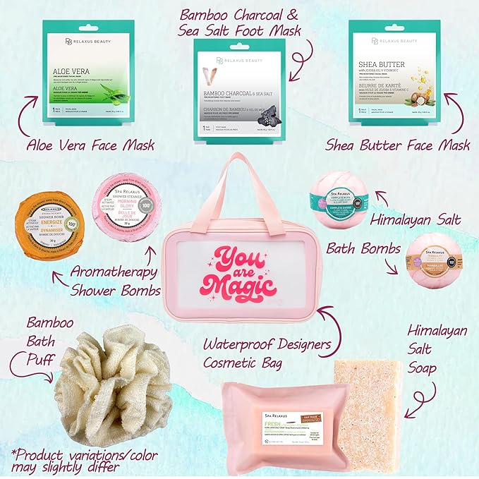 Spa Gift Baskets For Women - Premium Spa Gifts For Women With Cosmetic Bag, Bath Bombs, Handmade Spa Gift Set & Gift Boxes For Women - Mom Gifts, Birthday Gift Basket For Women