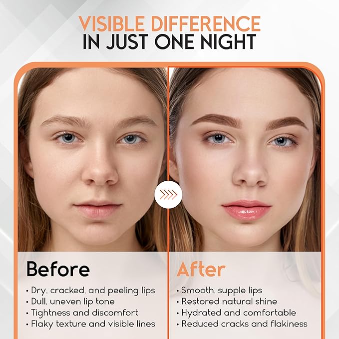 Lip Mask Overnight with Hyaluronic Acid & Collagen, Lip Sleeping Mask for Dry Cracked Lips, Moisturizing, Hydrating, Exfoliating Night Treatment for Lip Care (Peach)