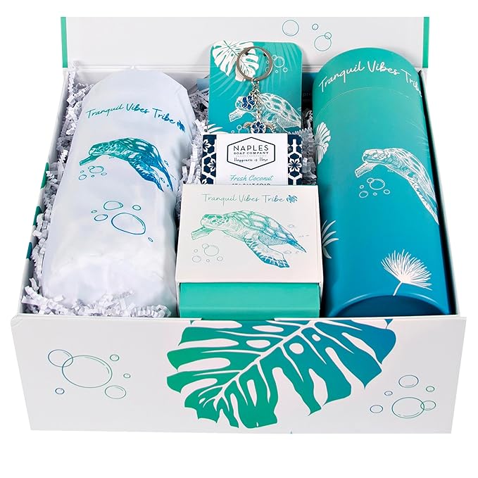 Tranquil Vibes Tribe™ Gift Set | Gifts for Women | 7 Piece Set | Hand Picked Beautifully Packaged | Luxury Spa Gift Featuring Naples Soap Company