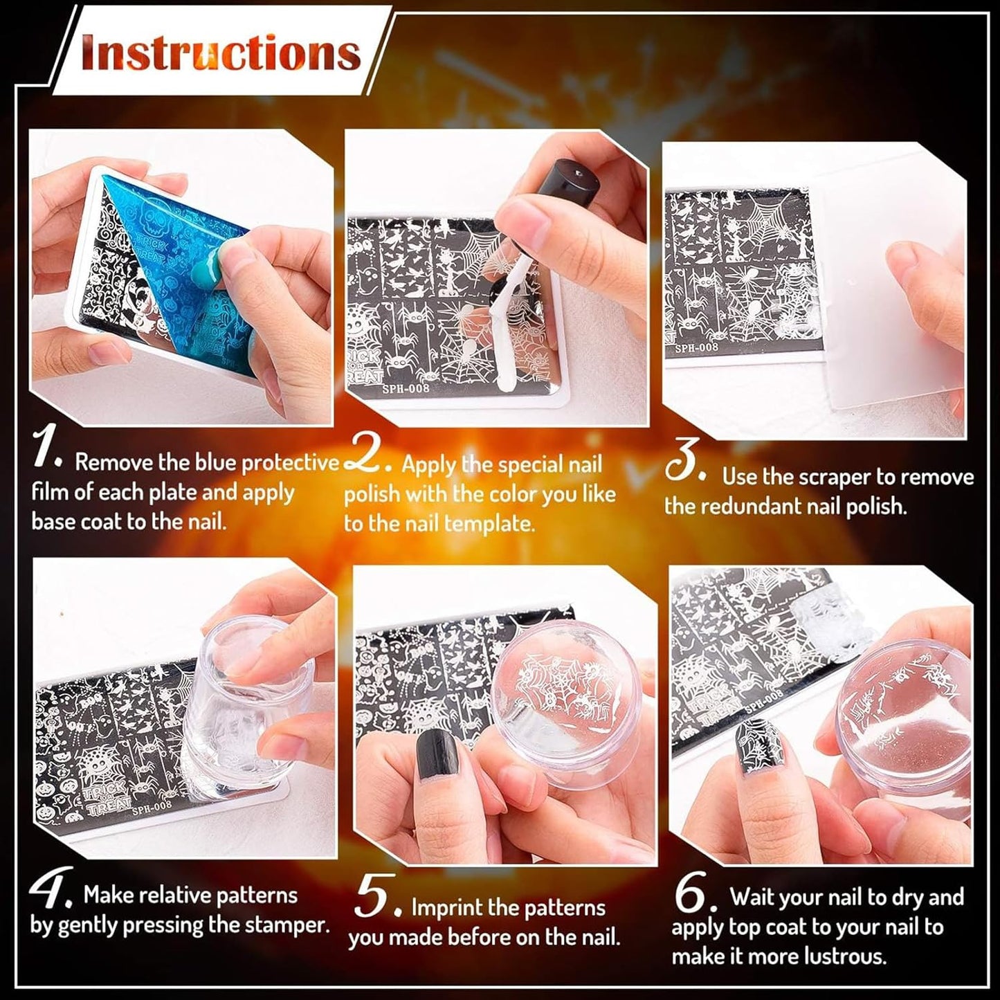 Whaline 6Pcs Abstract Lady Face Nail Plates Stamping Set Boho Plant Stamp Templates Nail Art Plates for DIY Print Manicure Salon Design Gift Supplies