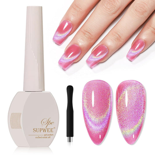 UV Gel Polish Cat Eye with Magnetic Nail Gel Polish Holographic Cat Eye Gels Nails for Home DIY 15ml/0.54fl oz with Magnet Soak Off UV Manicure Gift for Women Girls