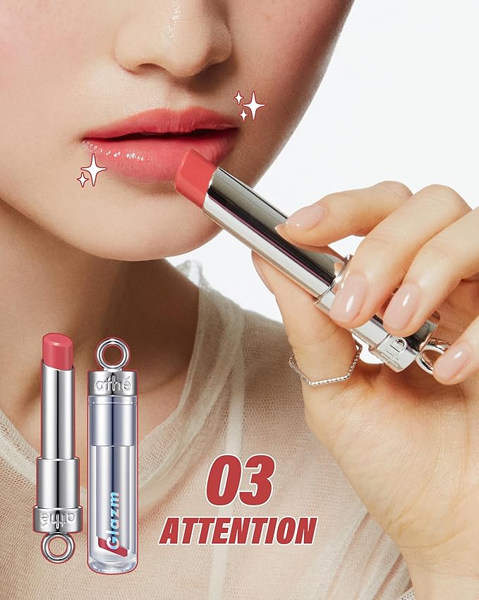 ATHE Glazm Lipbalm Stick - Vegan Glow Korean Lip Balm - Plumping, Volumizing & Highly Pigmented Lipstick - Soft Melting, Buildable Formula - Plant-Derived, Cruelty-Free, 0.12oz. (03 Attention)