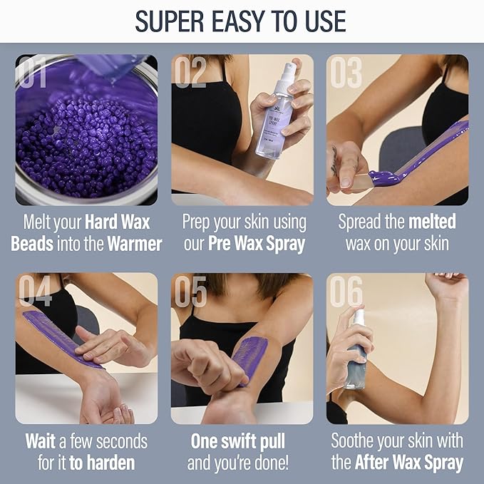 Tress Wellness Waxing Kit for Sensitive Skin – Safe for Face & Skin, Prep & Aftercare Spray, Easy to Use – At-Home Kit for Face, Bikini, Brazilian & Full Body - Digital Display, Blue