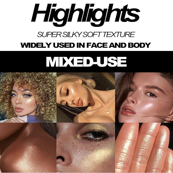 Face Highlighter Makeup Palette, Glossy Glitter Highlight Brightening Contouring Palette Natural Shiny Contour Makeup Illuminator Longlasting Lightweight, Blush&Highlighter (#03 Strawberry)