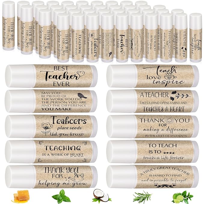 30 Pcs Back to School Teacher Gifts Bulk Lip Balm Favors Thank You Gifts for Teachers with Inspirational Quote Gifts Lip Balm Christmas Thanksgiving Gifts for Teachers Welcome Back to School