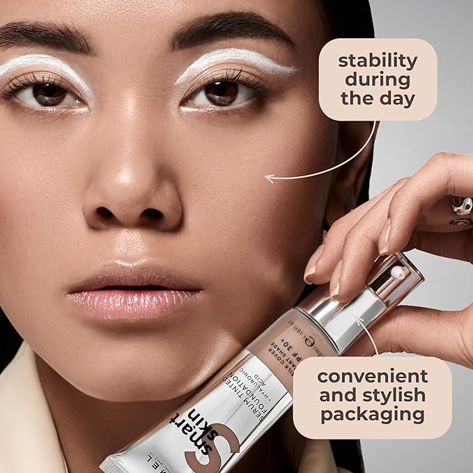 LAMEL Smartskin Serum Tinted Foundation - Hydrating & Nourishing - Hypoallergenic & Skin-Caring - Color Correcting - Anti-Aging Formula with Hyaluronic Acid - 403, 1.18 fl.oz