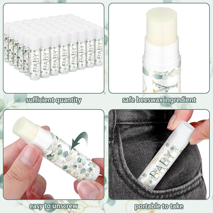 50 Pack Sage Green Baby Shower Lip Balm Party Supplies Bulk for Girls Guests Boys Neutral Baby Shower Gifts Gender Reveal Favors Prizes Souvenirs Winners Thank You Appreciation Gifts