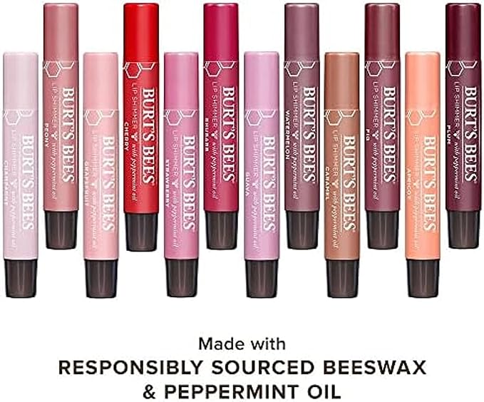 Burt's Bees Shimmer Lip Tint Easter Basket Stuffers, Tinted Lip Balm Stick, Moisturizing for All Day Hydration with Natural Origin Glowy Pigmented Finish & Buildable Color, Guava (4-Pack)